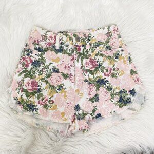 Loverbird Womens 0 Floral High Waist Denim Cutoff Shorts
